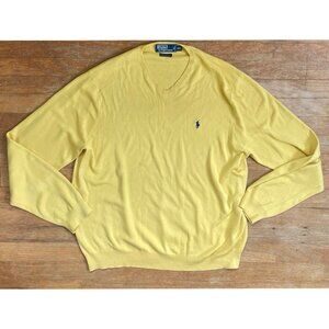 Vintage Mens Polo Ralph Lauren Sweater Size XL/XXL 1990s Yellow Pima Cotton V-Ne